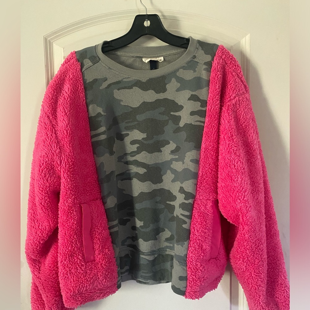 Upcycled Sweatshirt Camp And Bright Pink Will Fit A Large.